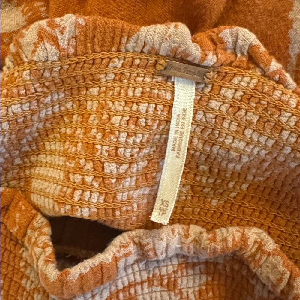 Free People Boho Orange Printed Wide Leg Pants XS - Picture 2 of 2